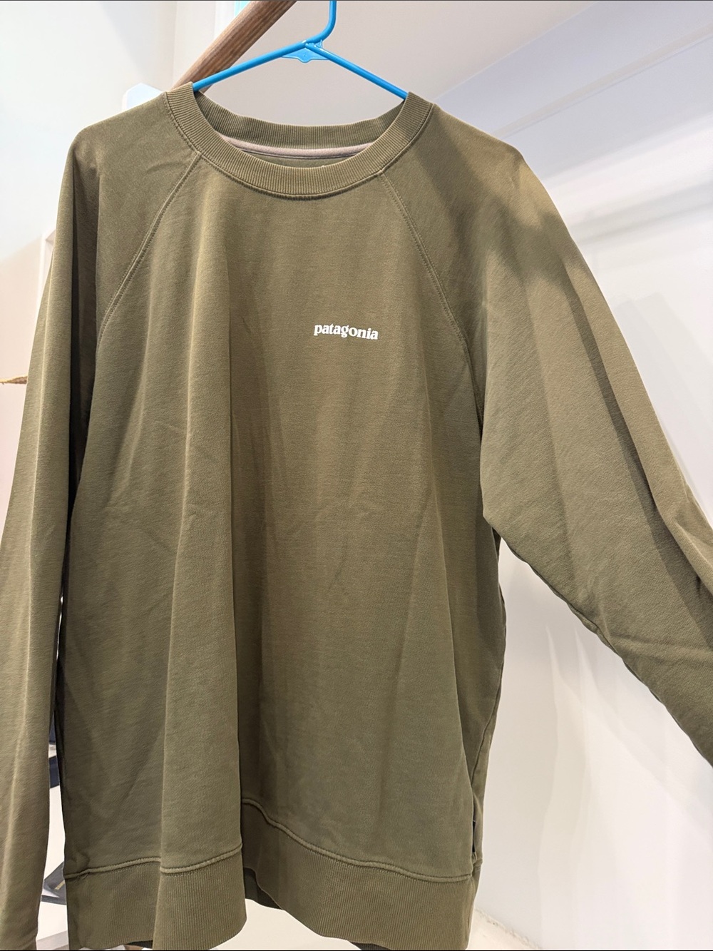 Patagonia Olive Green Crew Sweatshirt with White Logo